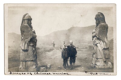RPPC U.S. Sailor at Pingyang China Warrior Terra-Cotta Statues 1910s 1920 nice! 