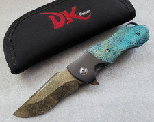 David Kulis Custom/DK Knives Spectre, Dragonskin Damascus, Blue Fossilized Coral