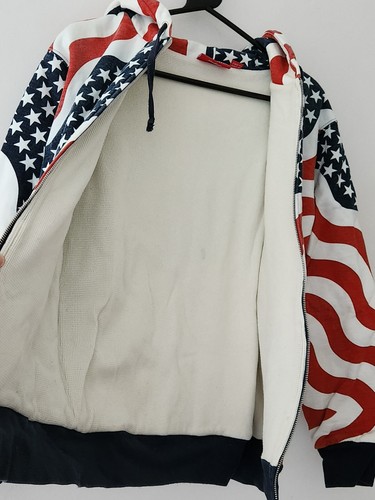 FW14 Supreme Reflective Logo Thermal Zip Up sweatshirt M hoodie American Flag - Picture 10 of 19