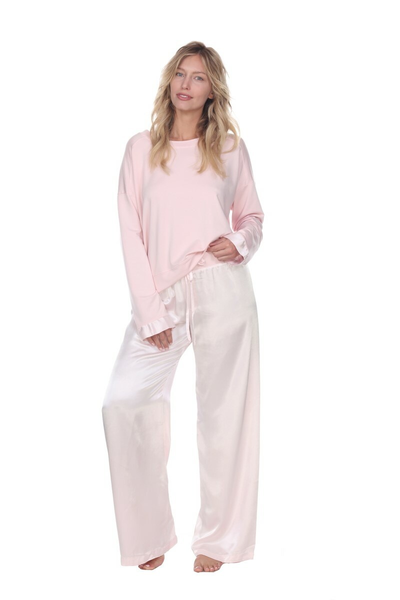 PJ Harlow Izzy French Terry Sweatshirt With Satin Cuffs Retail 78.00