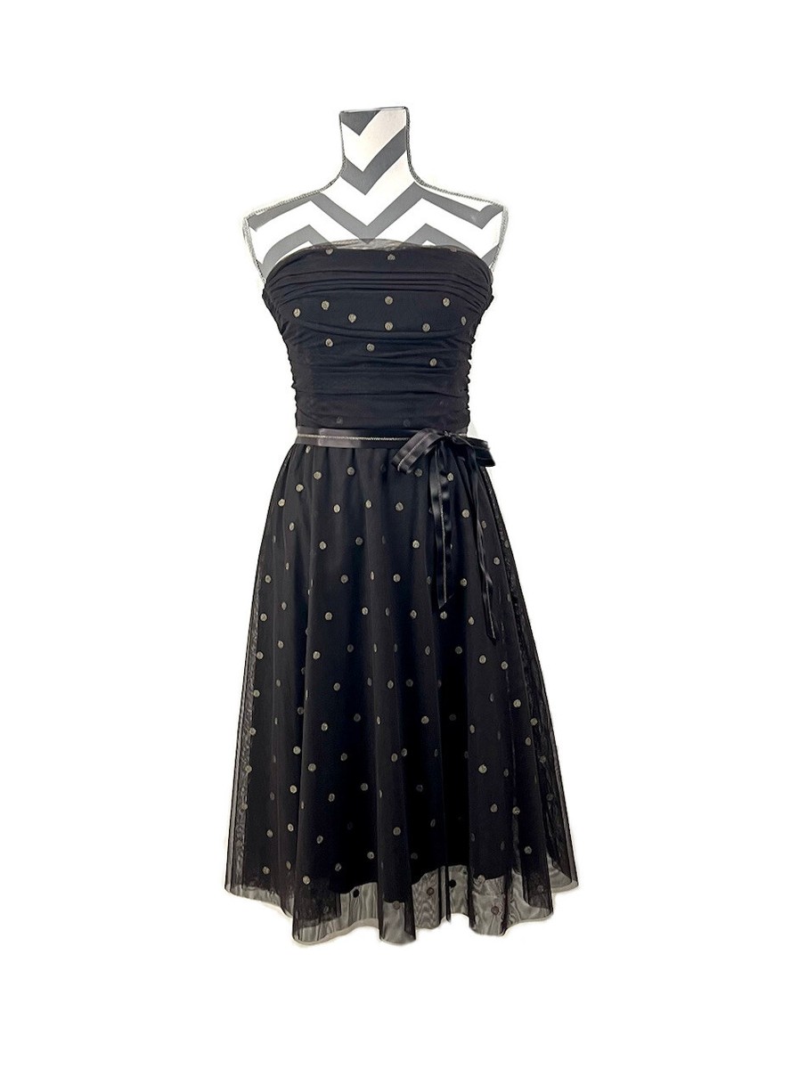 BCBGMaxAzria Brown Polka Dot Strapless Dress - Size M