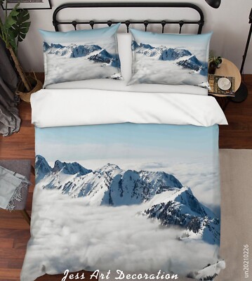 3D Blue Sky Clouds Snow Mountains Quilt Cover Set Bedding Sets Pillowcases 64