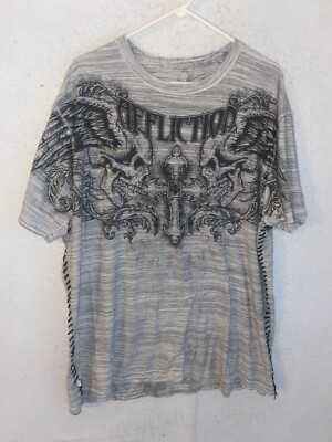 Affliction Shirt Mens 2XL MMA Fedor Side Stitching Emelianenko Skull Cross