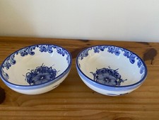 Yestal Alcobach Portugal Hand-Painted Blue Bowls Diameter 5 " Set of 2