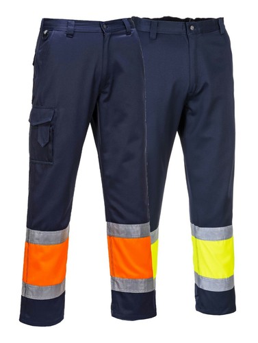 PORTWEST Hi Vis Two Tone Combat Trousers Safety Cargo Contrast Elasticated E049 - Picture 1 of 7