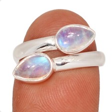 Natural Rainbow Moonstone - India 925 Sterling Silver Ring PSO7 s.7 CR70744