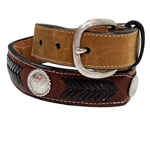 Nocona N4421644 Brown Leather Overlay Buckle Western Belt Youth Sz 24