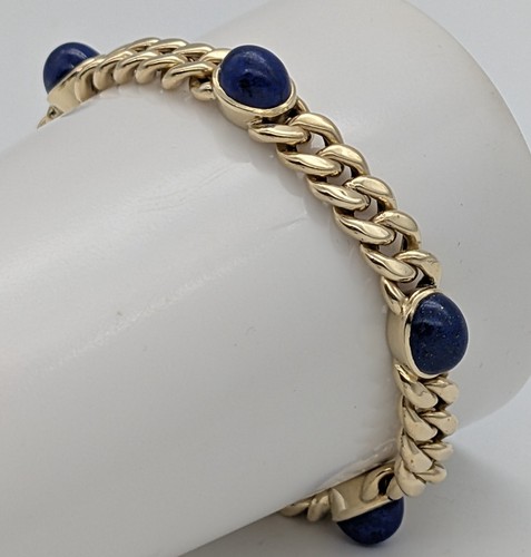 Pulsera De Panzer De Lapislázuli 585/14K De Oro Amarillo 20cm 26,50Gr. #987 - Imagen 6 de 20