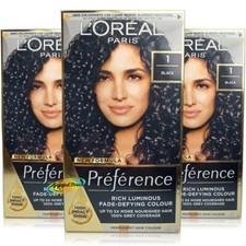 3x Loreal Preference #1 BLACK Permanent Hair Colour Dye