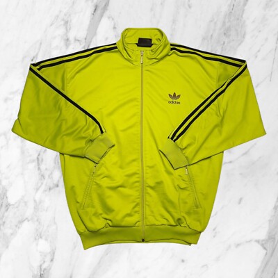 ADIDAS Vintage Anni 90 Felpa Zip Uomo Giacca Tuta Gialla Tre