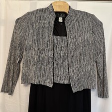 Alex Evenings Women Size 14 Maxi Dress W/ Jacket Black Silver Sparkle Set Formal