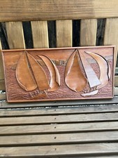 Stunning Hand Carved Wood Panorama Two Sailboats San Francisco Bay Golden Gate