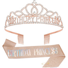 Princess Crown  Sash - Birthday Tiara for Women  Girls - Decorations for Princ