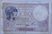 1940 France 5 Francs WW2 Circulated World Banknote From Lot