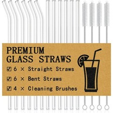Reusable Glass Straws Set 16-Pack Clear Drinking Straws 8.5 Inch 10MM 6 Straight