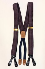 Vintage Cole Haan Suspenders Wool Alligator Leather Plum Navy Braces USA