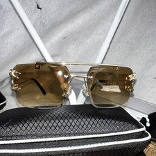 Women's Rimless Sunglasses Gold Metal Frame Brown Gradient Lenses w/ Case