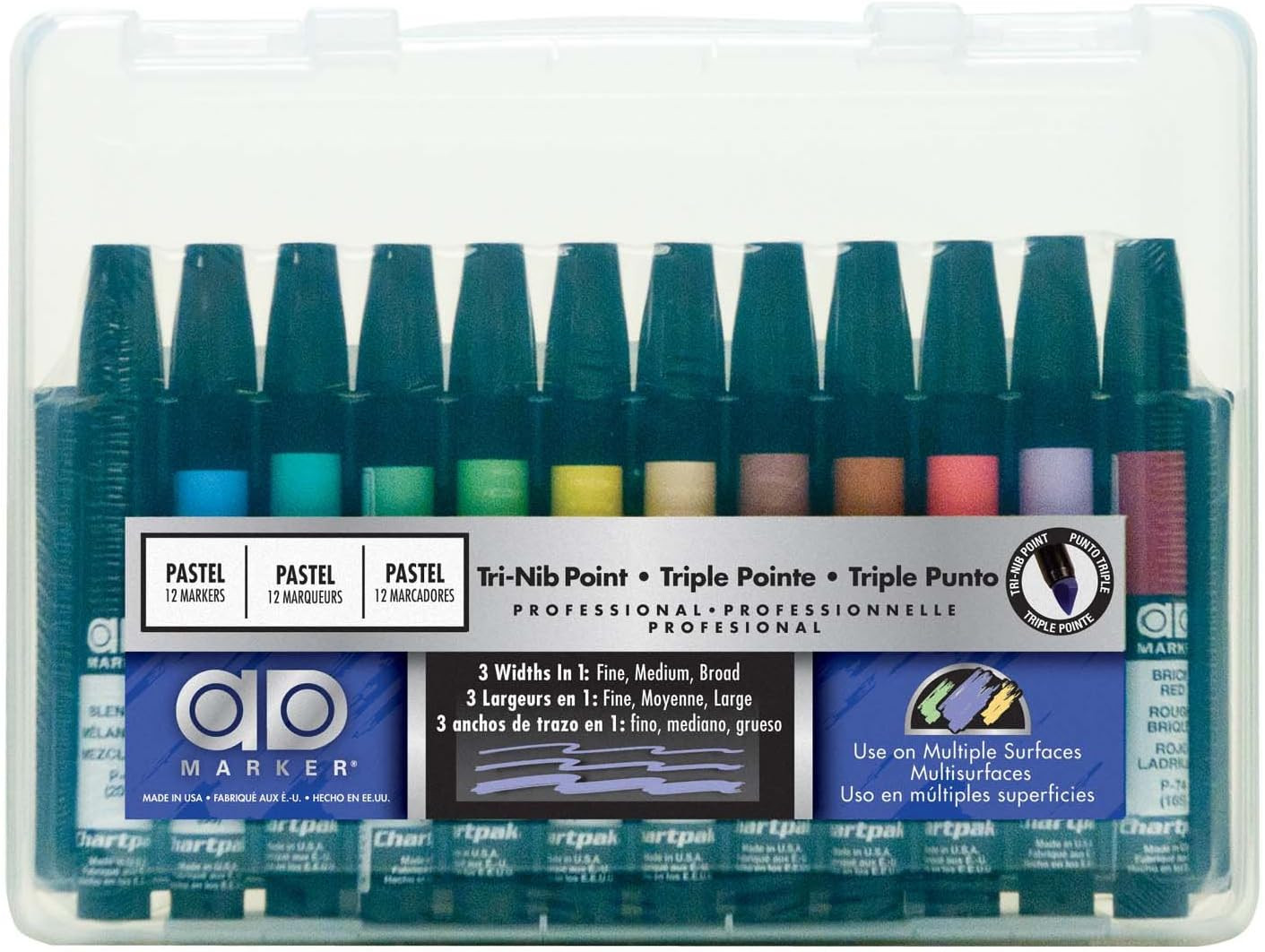 the Original Chartpak Tri-Nib, 12 Assorted Pastel Colors in 