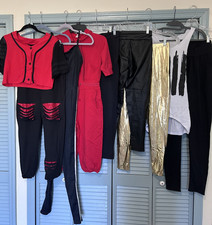 9pc COMPETITION jazz/hip hop DANCE COSTUMES Lot adult SMALL Red Black Gold