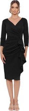 Xscape Womens Short Scuba Crepe Dress Long Sleeves Ruffle 12 Black