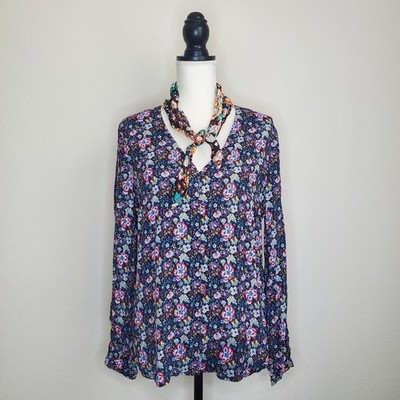 FRAME V-Neck Button Down Blouse Multi Color Medium