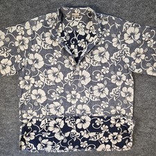 Vintage Go Barefoot Pullover Shirt Mens XL Blue Hawaiian Reverse Print Hibiscus