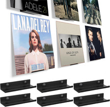 Vinyl Wall Mount 6 Pack, Black Metal Record Holder Wall Display Shelf Vinyl Ho