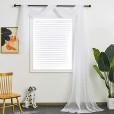 White Sheer Window Scarf Valance for Windows White Sheer Scarf Curtains 216 I...