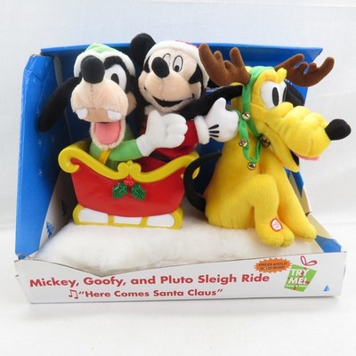 VTG Gemmy Disney Animated Mickey Goofy Pluto Music Christmas Sleigh w/Box!!