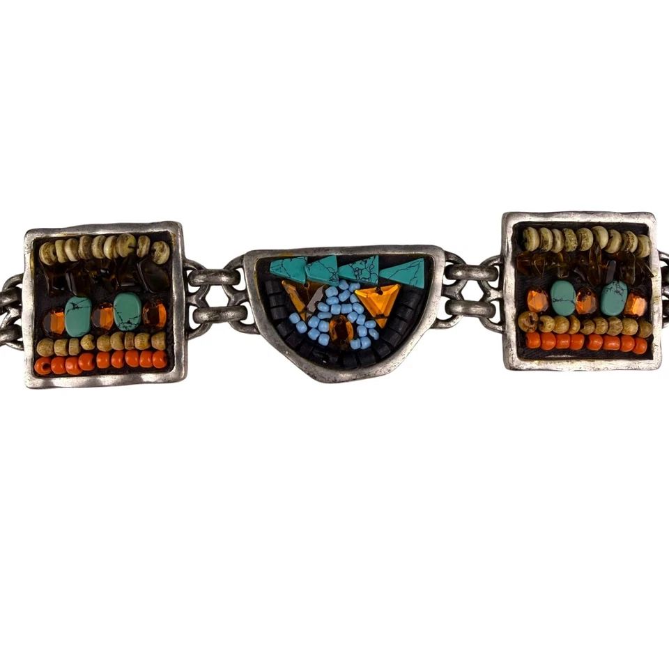 Chicos Womens Multicolor Beaded Mosaic Belt Silver-Tone Adjustable Chain - Image 2 of 4