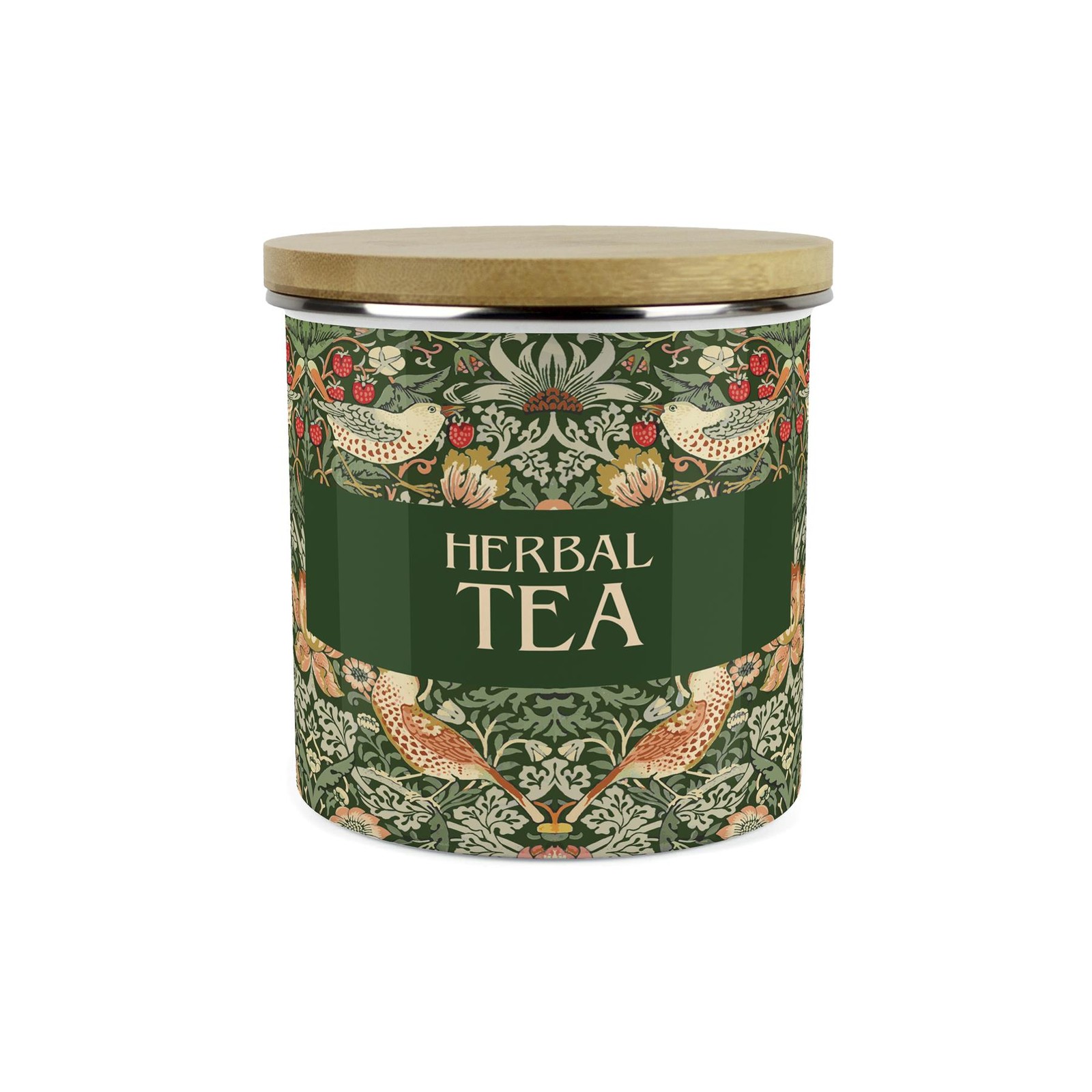 Green Strawberry Thief Herbal Tea Canister - William Morris Kitchen Storage Gift