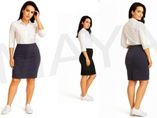 Girls Plus Fit Pencil Skirts Plain Knee Length School Work Casual Formal Skirts