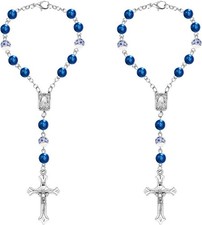 2PCS Car Rosary for Rearview Mirrors, Cross for Car Mirror Color: Ceramic Blue
