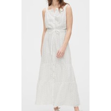 GAP Women's Maxi Multi tier Sun Dress 8 Tall White Apron Sundress Eyelet Cotton
