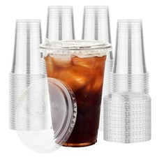 Plastic Cups with Lids 16 oz 100 pack, Clear Disposable Iced Coffee Cups with...