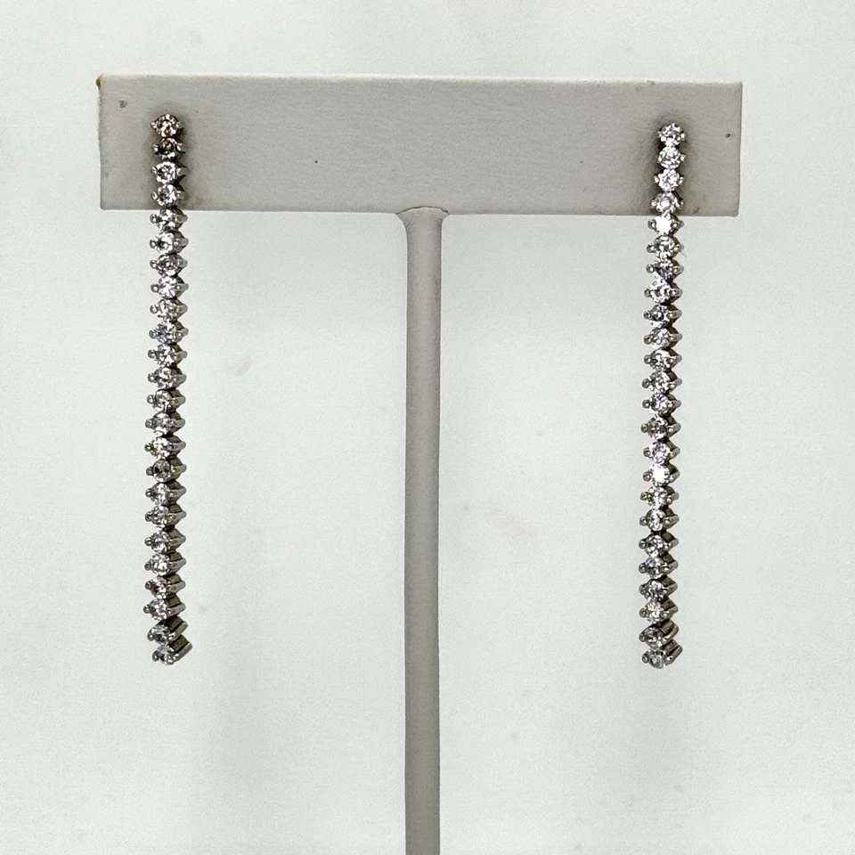 Pendientes colgantes estilo tenis circonita cúbica circonita cúbica plata de ley 925 Foto 3 de 4