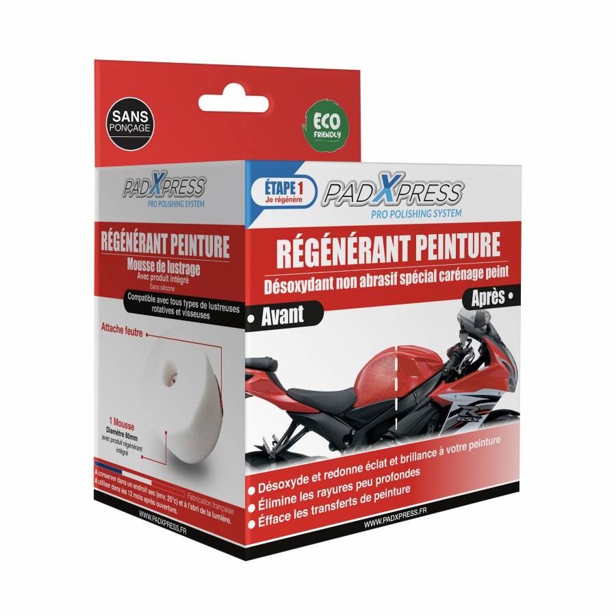 Régénérateur de peinture moto Mecacyl PadXpress élimine l'oxydation des carénages
