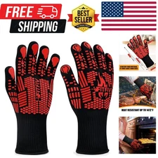 1472°F Heat Resistant BBQ Gloves: Non-Slip Silicone, Large Size & Red Color