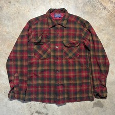 Vintage 60s Pendleton Red Plaid Loop Collar Wool Shirt 1960s True Vintage