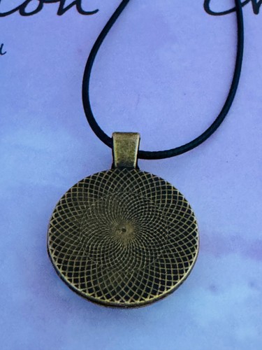 One of a kind Hand-Painted Fluid Art Round Cabochon Necklace - Picture 5 of 6