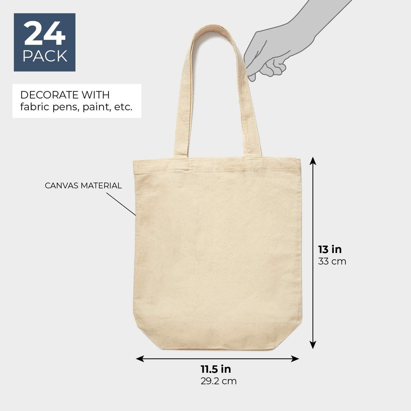 Set of 24 Bulk Blank Cotton Canvas Tote Bags for DIY Crafts, 13x11.5 in