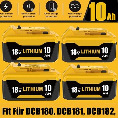 4x 2x für Dewalt 18v Akku 10,0Ah XR DCB184 DCB183 DCB182 DCB200 DCB208 DCB206