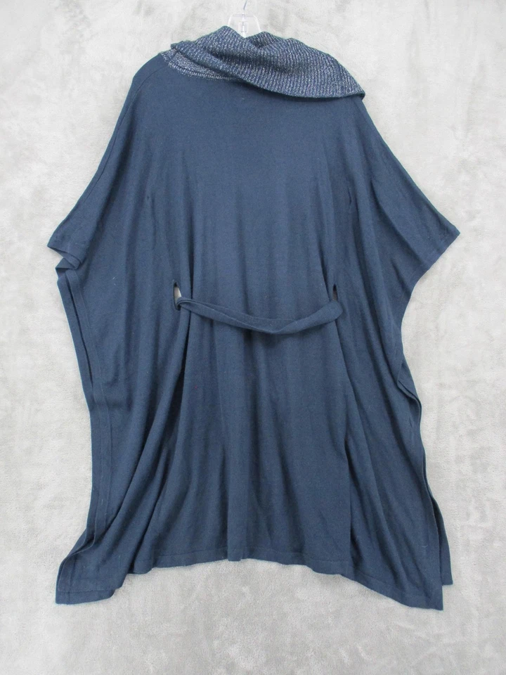 Poncho Suéter Vince Camuto Para Mujer Mediano Capucha Cuello Cinturón Pullover Azul Marino Foto 2 de 4