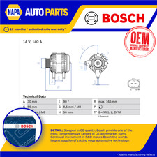Alternador compatible con ŠKODA SUPERB Mk1 2.0D 05 a 08 BSS Bosch 028903029Q 028903029R
