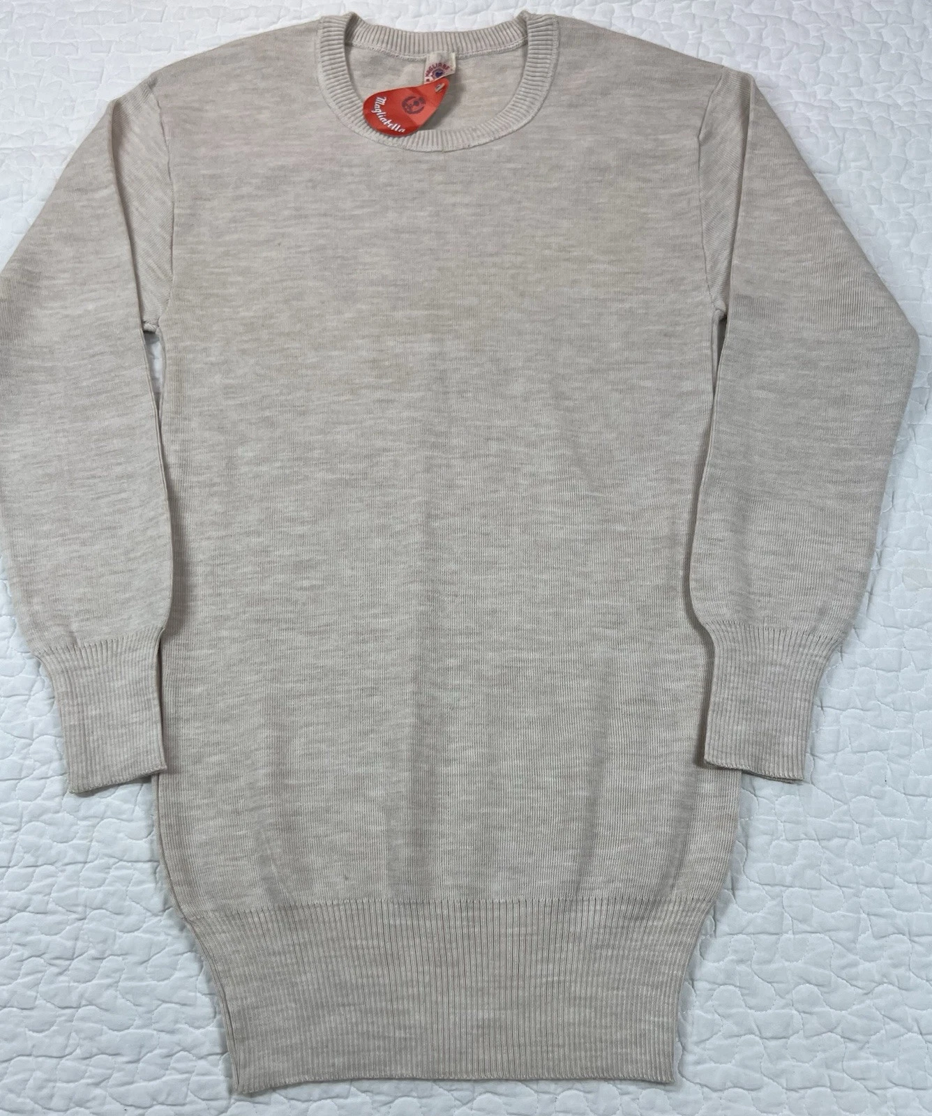 Vintage Wool Base Layer Womens Large Oatmeal Cream Italy 6 Long Sleeve NWT NOS