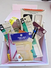 Mystery Box full of Needles and Miscellaneous Sewing Supplies, 6.5"x6.5"X3.5"