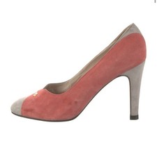 Gucci Authentic Vintage Coral Pink Gray Suede Leather Heels Pumps 8