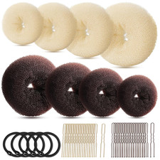 Hair Bun Maker Set, Donut Bun Maker Set with 4Pcs Dark Brown 4Pcs Beige 2 Extra