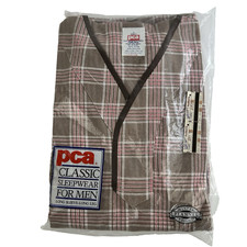PCA Mens Brown Plaid Pajamas Long Sleeve Long Pants Size Small S Vintage NOS