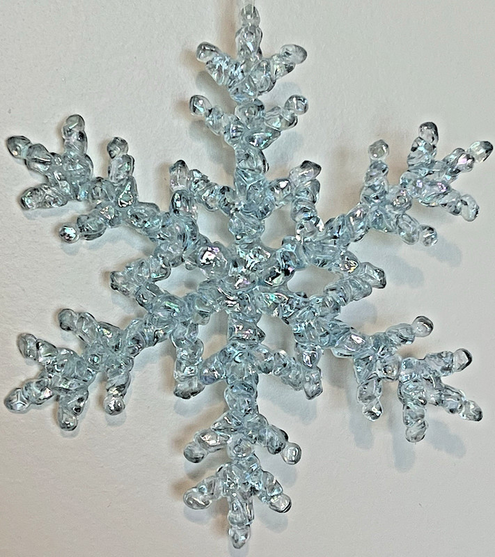 6" Clear Light Blue Iridescent Faceted Snowflake Ornament 2-Sided Large
